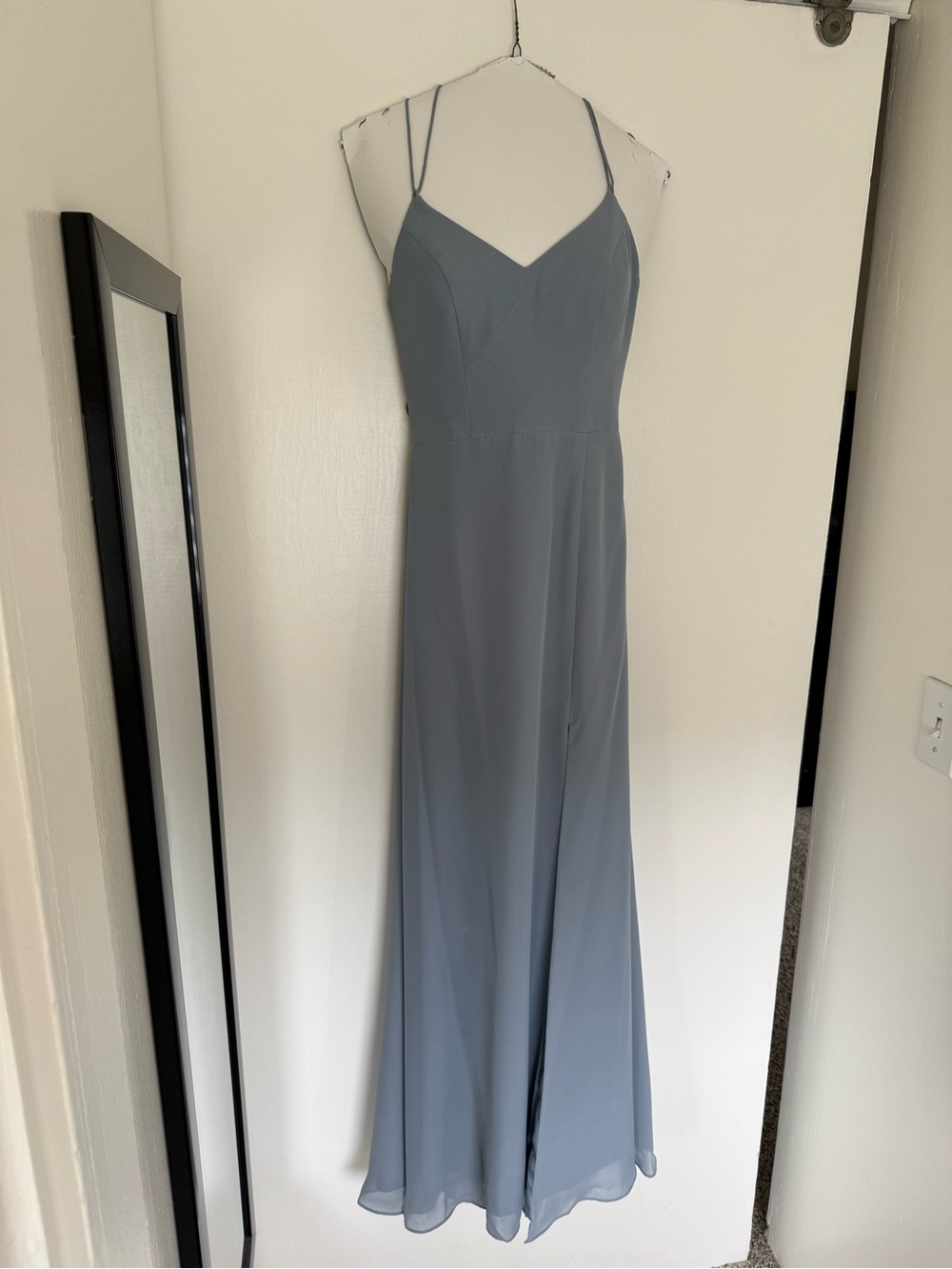 JJs House Dusty Blue Strappy Back Maxi Gown